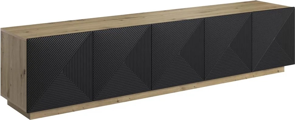 TV skrinka Asha 200 cm na sokli - dub artisan / čierny mat