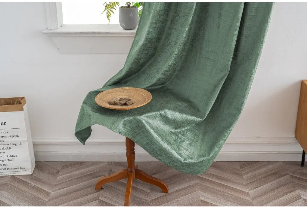 Zatemňovací záves LOOM VELVET 140x250 cm, zelený Zavesenie: Kovové krúžky