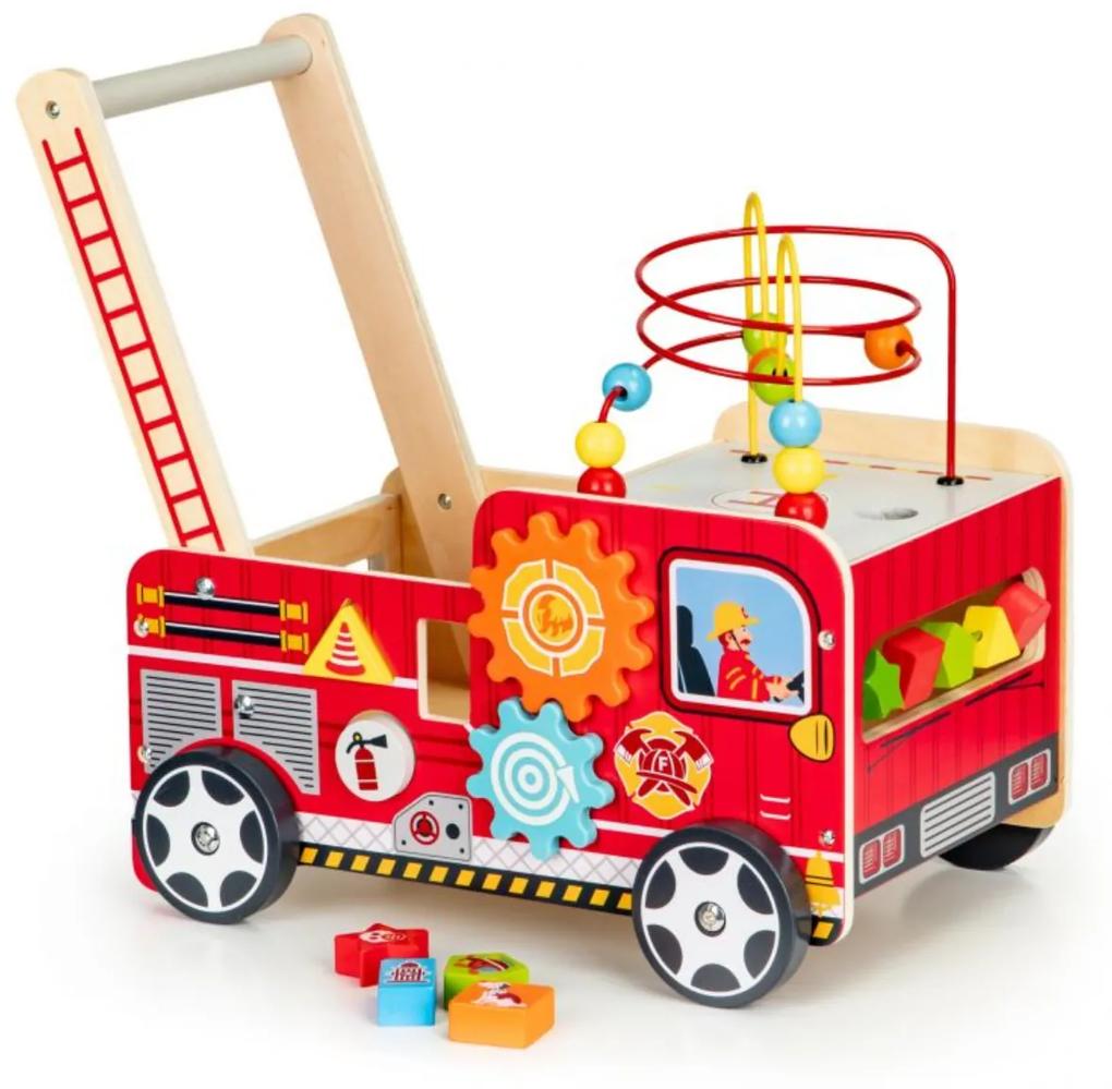 Drevené detské vzdelávacie chodítko - hasičské auto