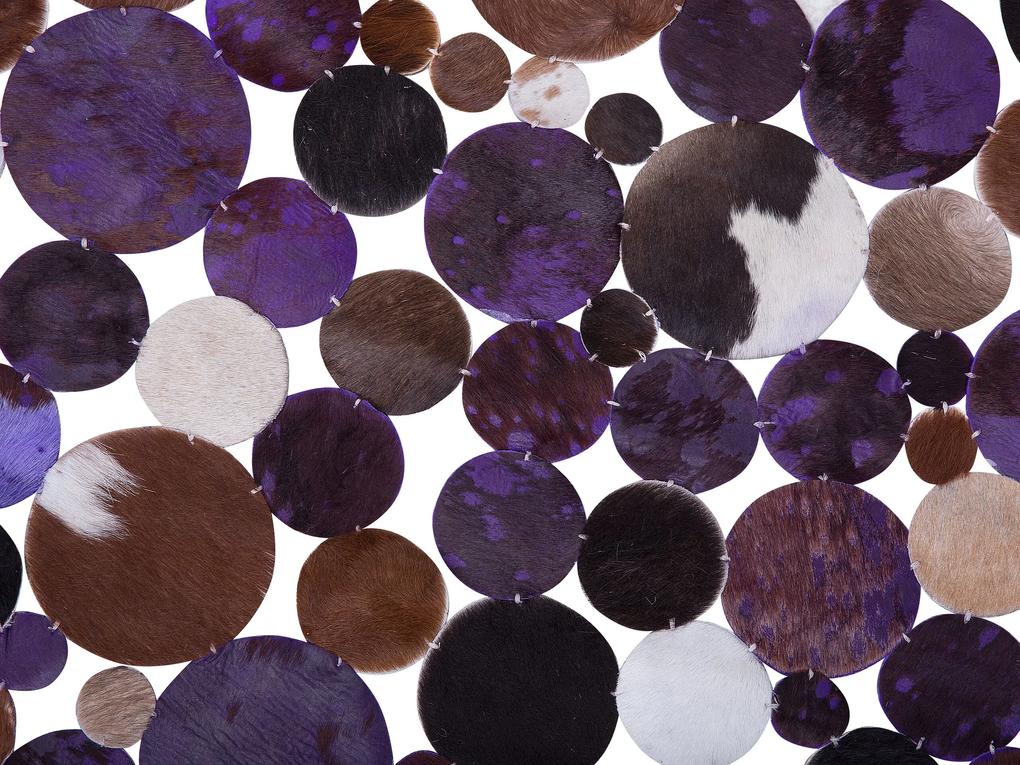 Okrúhly kožený koberec ⌀ 140 cm fialový/viacfarebný SORGUN Beliani