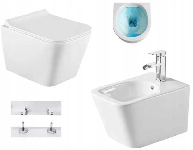 Mexen TEO Rimless wc misa závesná so sedátkom + bidet TEO, biela, 30850700+35855100