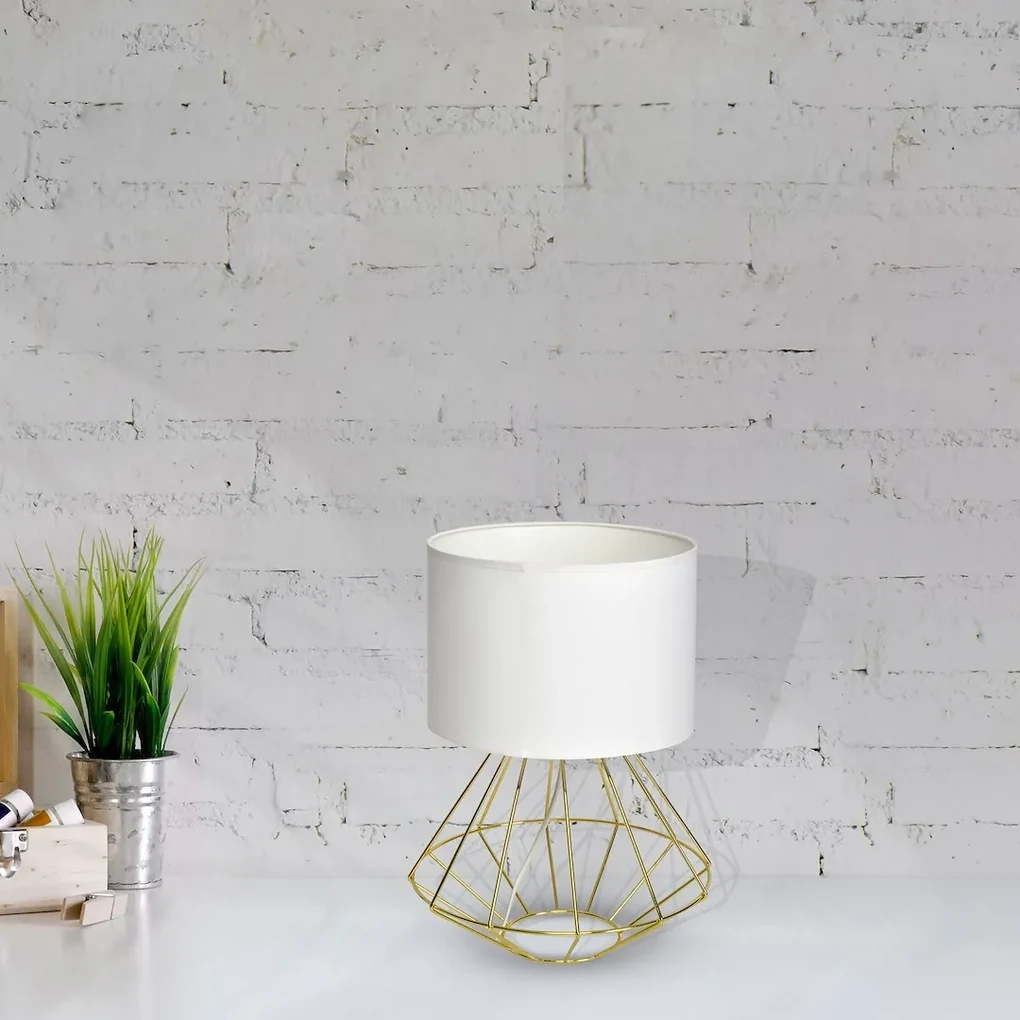 Stolná lampa Lupo, 1x biele textilné tienidlo, g