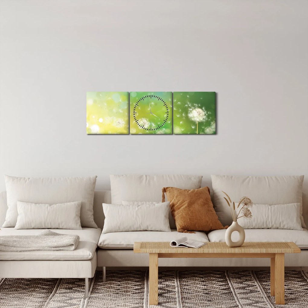 Obraz - Odkvitnuté púpavy (s hodinami) (90x30 cm)