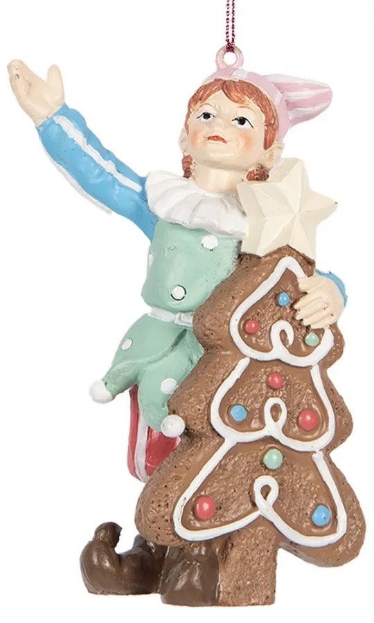 Závesná vianočná dekorácia Elf so stromčekom - 8*4*11 cm