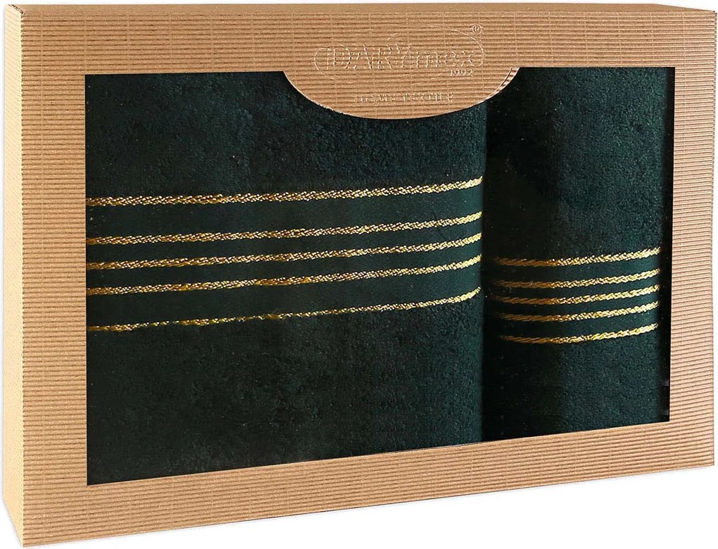 BAVLNENÉ UTERÁKY TIWANO SADA 1 KS 50X90 CM, 1 KS 70X140 CM TMAVOZELENÁ