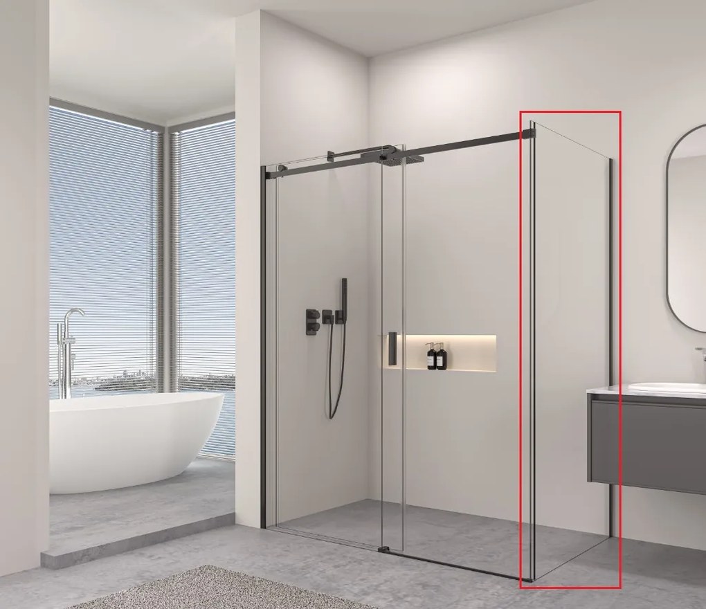 Erga Lynn, pevná stena pre sprchový kút 70x195 cm, 8mm číre sklo, čierny profil, ERG-V02-LYNN-G070-CL-BK