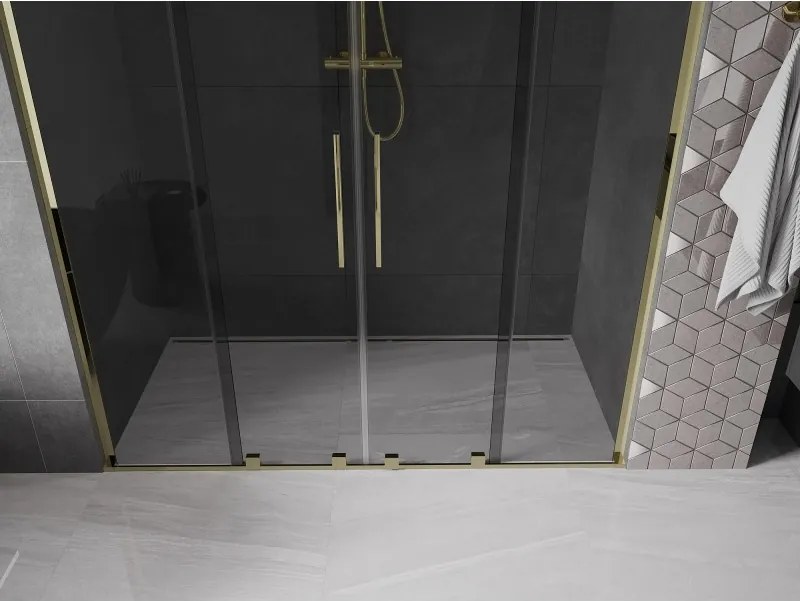 Mexen Velar L Duo, posuvné sprchové dvere do otvoru 170 cm, 8mm šedé sklo, zlatá lesklá, 871-170-003-42-50