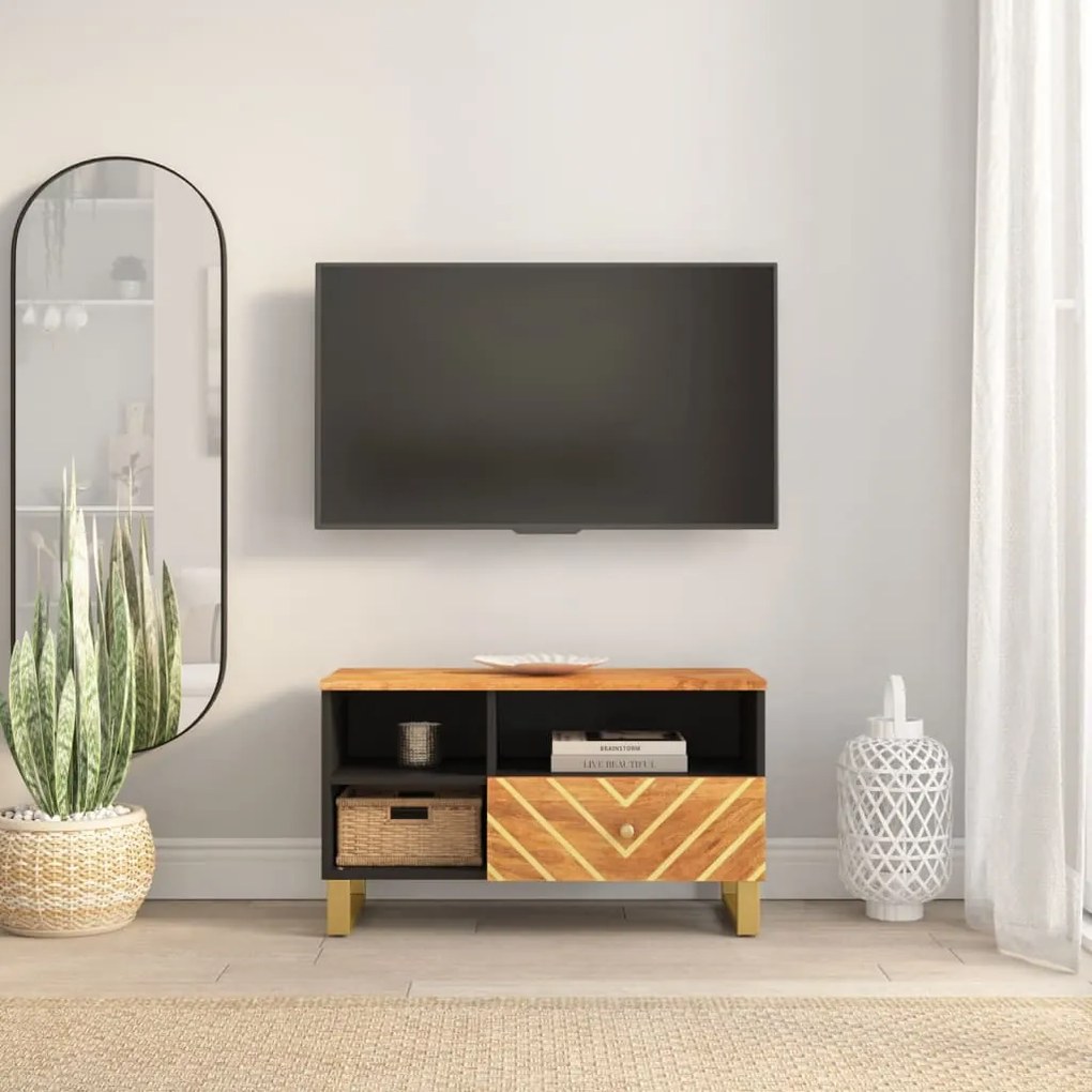 TV skrinka hnedo-čierna 80x33,5x46 cm masívne mango 356800