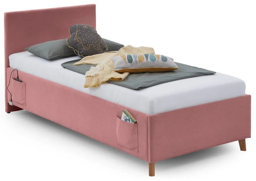 Ružová čalúnená detská posteľ s úložným priestorom s roštom 90x200 cm Cool – Meise Möbel