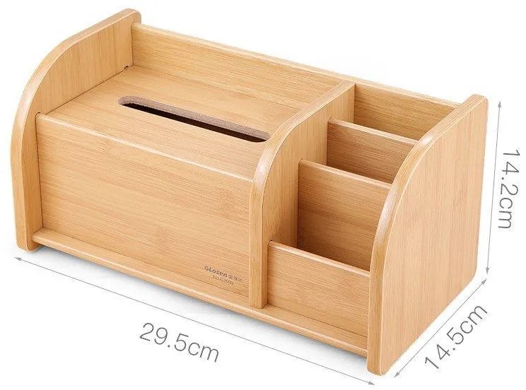 Kombinovaný drevený stojan na papierové vreckovky a písacie potreby svetlé drevo C2039