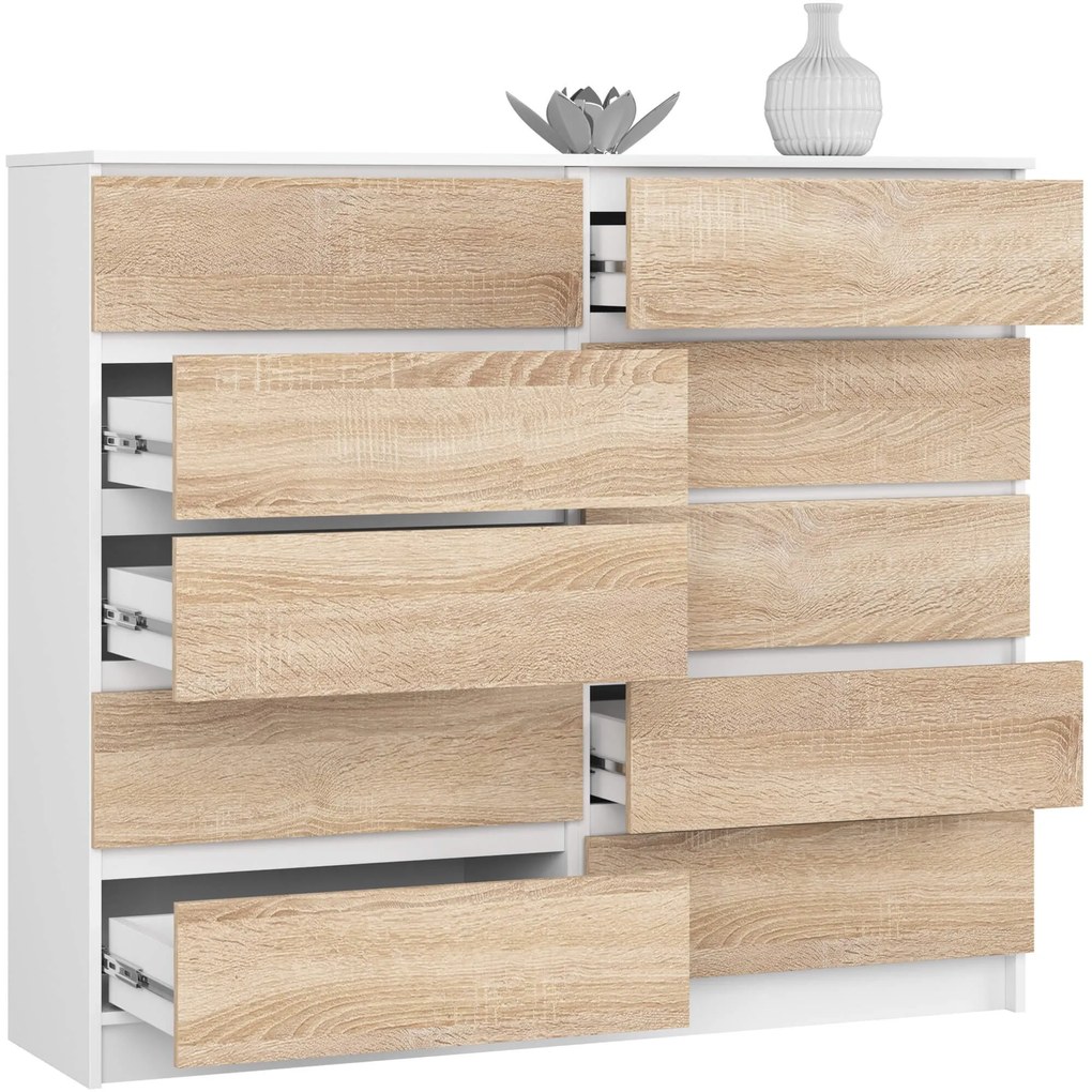 Komoda Kuba 140 cm 10 zásuviek biela/dub sonoma