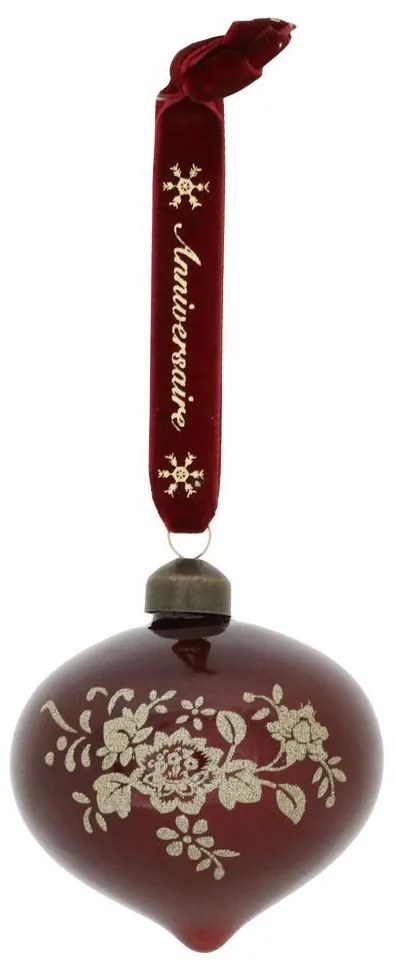 Červenozlatá sklenená vianočná banka so zamatovou stuhou Chic - 8 cm