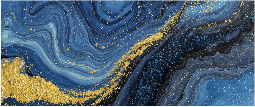 Obraz - Modro-zlatá abstrakcia (120x50 cm)