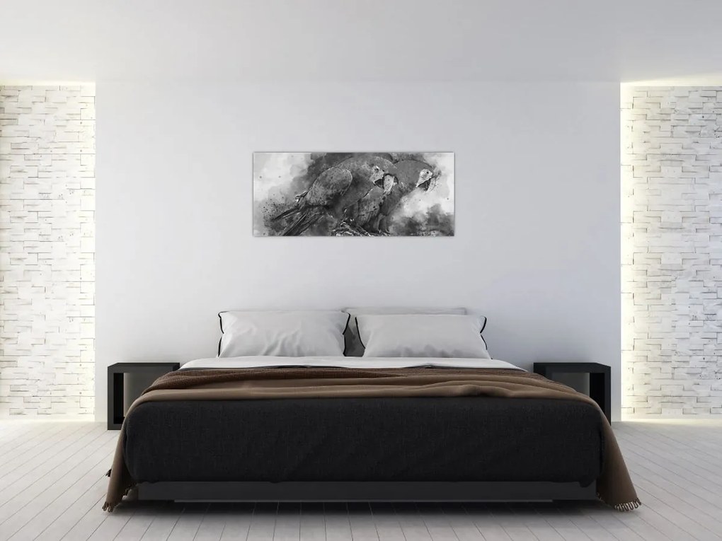 Obraz - Akvareloví papagáje (120x50 cm)