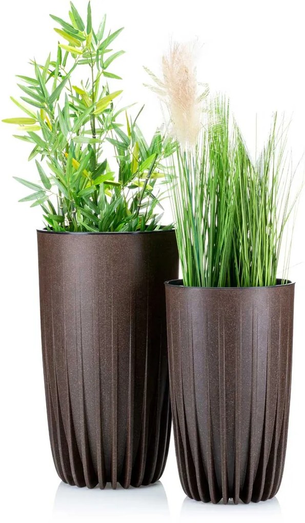 PLASTOVÝ KVETINÁČ STRIPPED ECO 42X25 CM TMAVOHNEDÁ