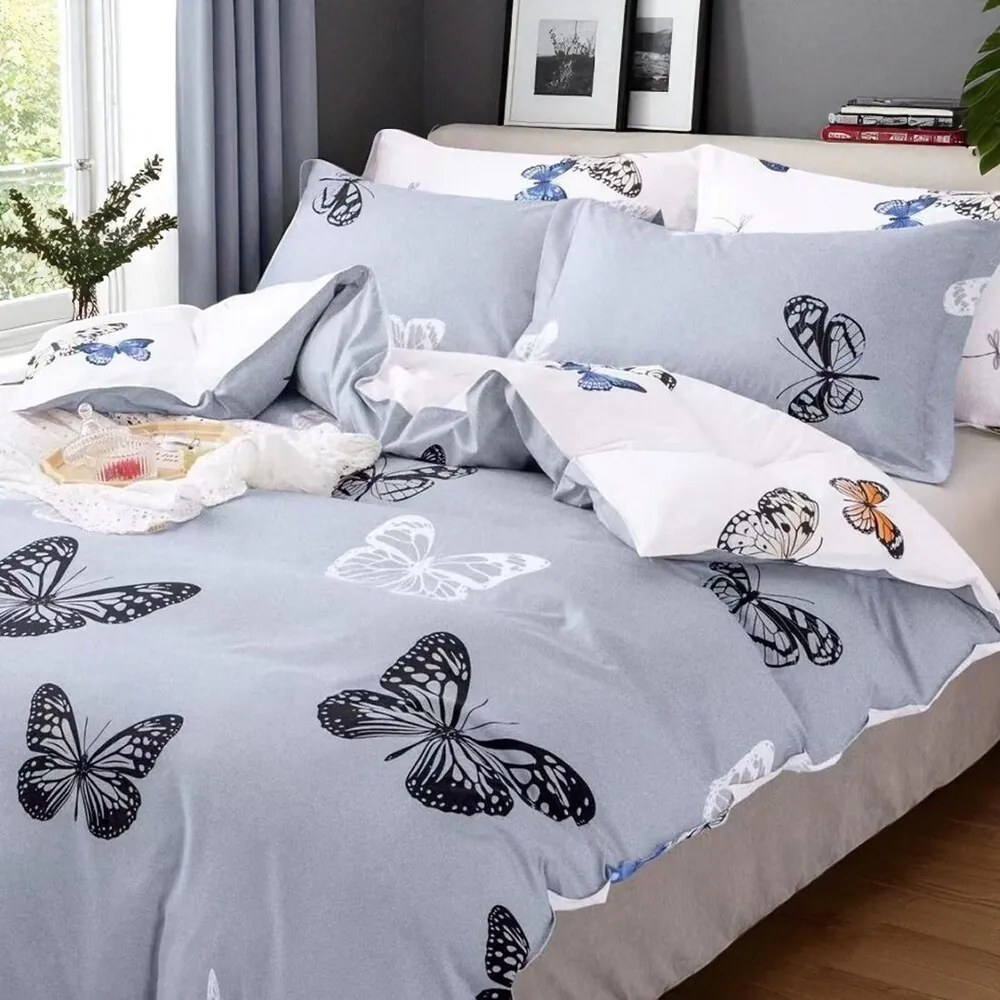 Obliečky GALENA GREY BUTTERFLIES 7-dielna sada 140x200 cm