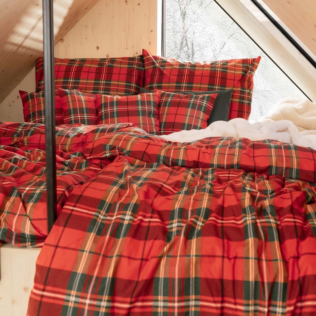 Goldea bavlnené posteľné obliečky - červené káro 240 x 220 a 2ks 70 x 90 cm