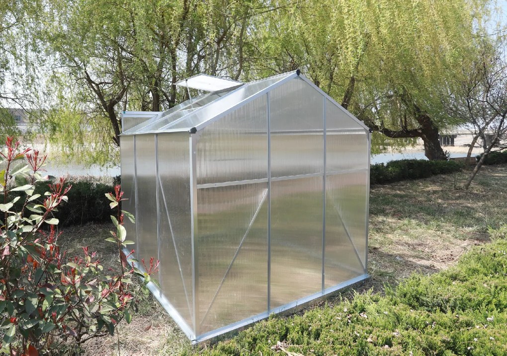 Skleník so základňou BestBerg BBGH‑606S / 3,61 m² / 190 × 190 × 194 cm / strieborná