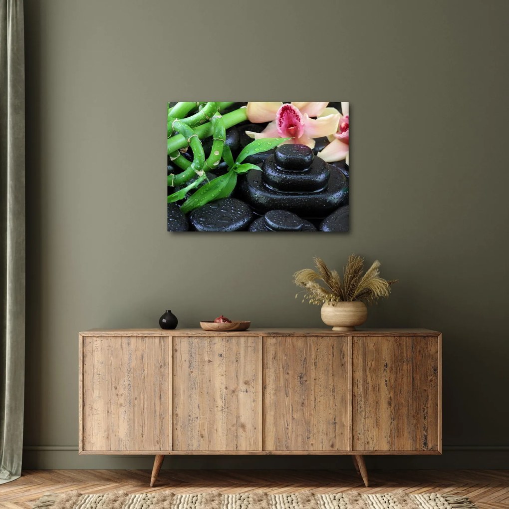 Obraz - Kamene a orchidey (70x50 cm)