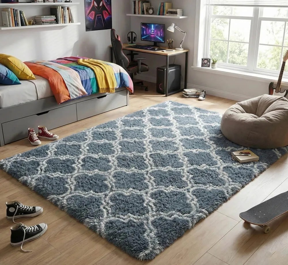 TZ Sivo-modrý vzorovaný koberec shaggy Decor Latern Rozmer: 160x200 cm