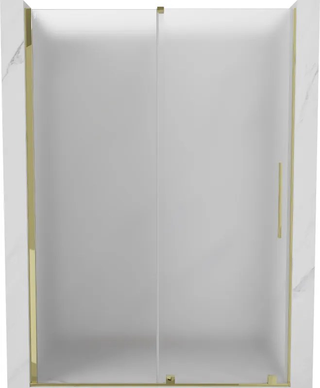 Mexen Velar, posuvné sprchové dvere do otvoru 140 cm, 8mm sklo námraza, zlatá lesklá, 871-140-000-31-50
