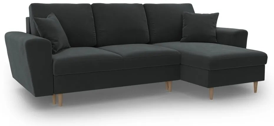 Tmavosivá zamatová rozkladacia/s úložným priestorom rohová pohovka Kyoto – Cosmopolitan Design