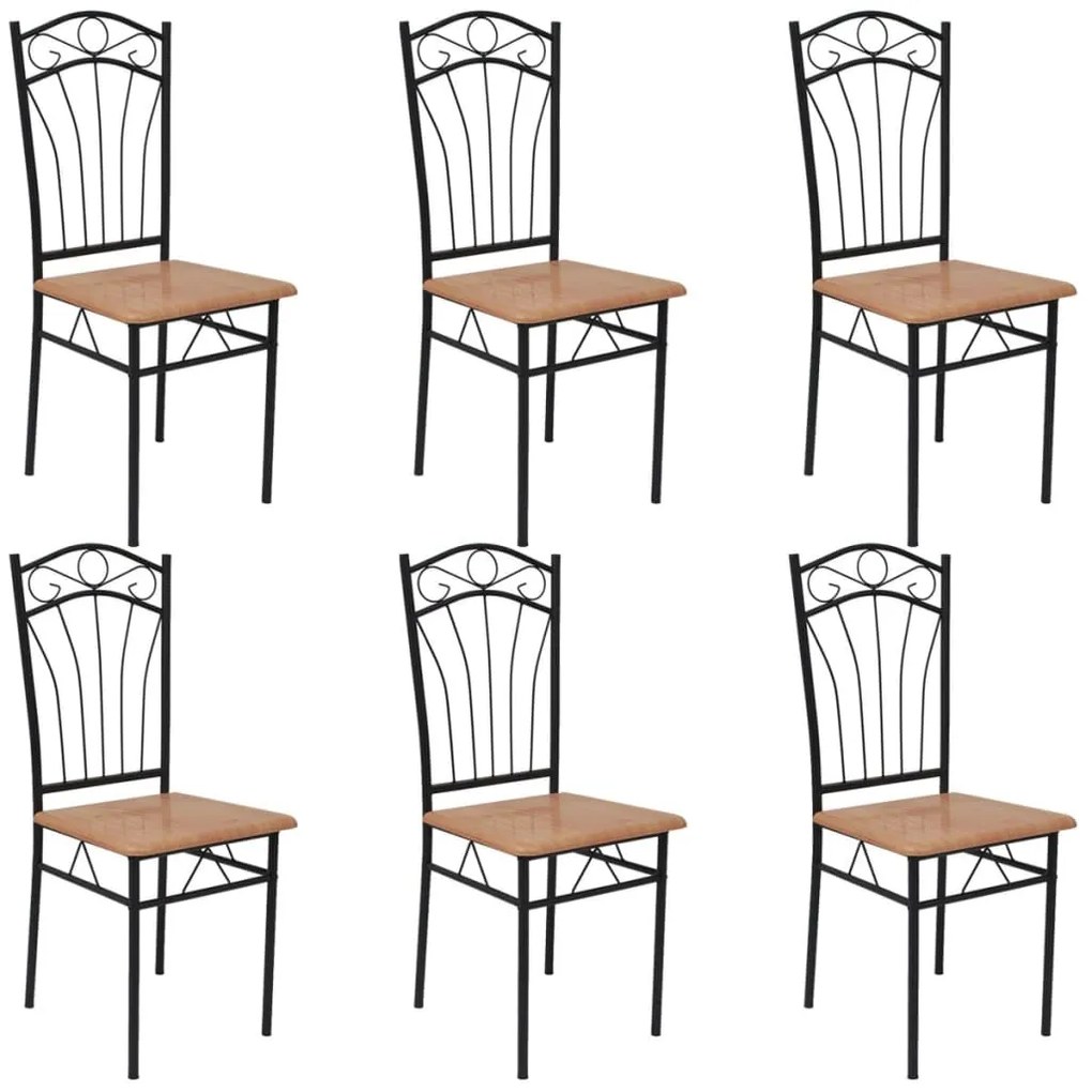 vidaXL Jedálenské stoličky 6 ks, hnedé, oceľ a MDF