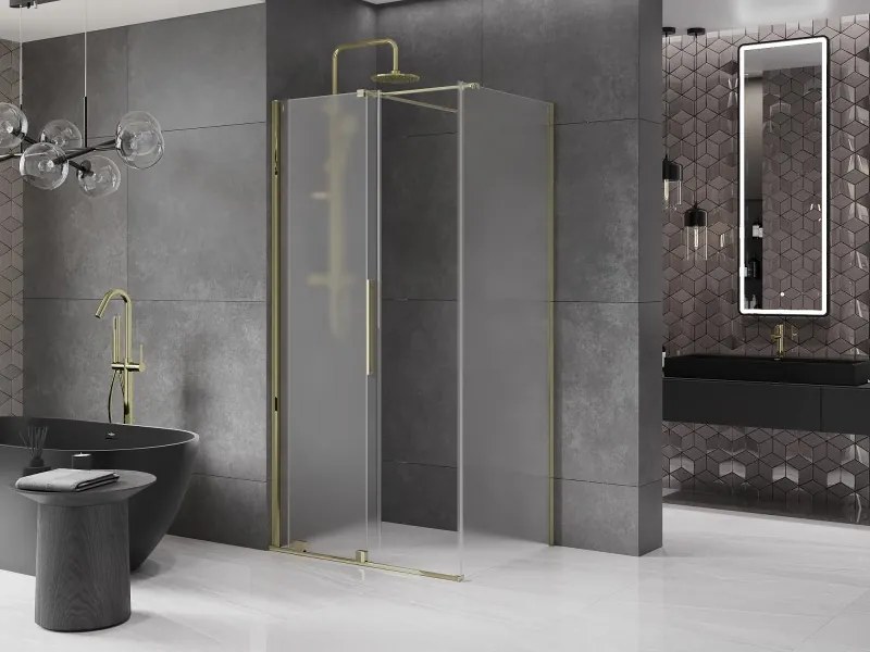Mexen Velar, sprchový kút s posuvnými dverami 130 x 90 cm, 8mm sklo námraza, zlatá lesklá, 871-130-090-31-50