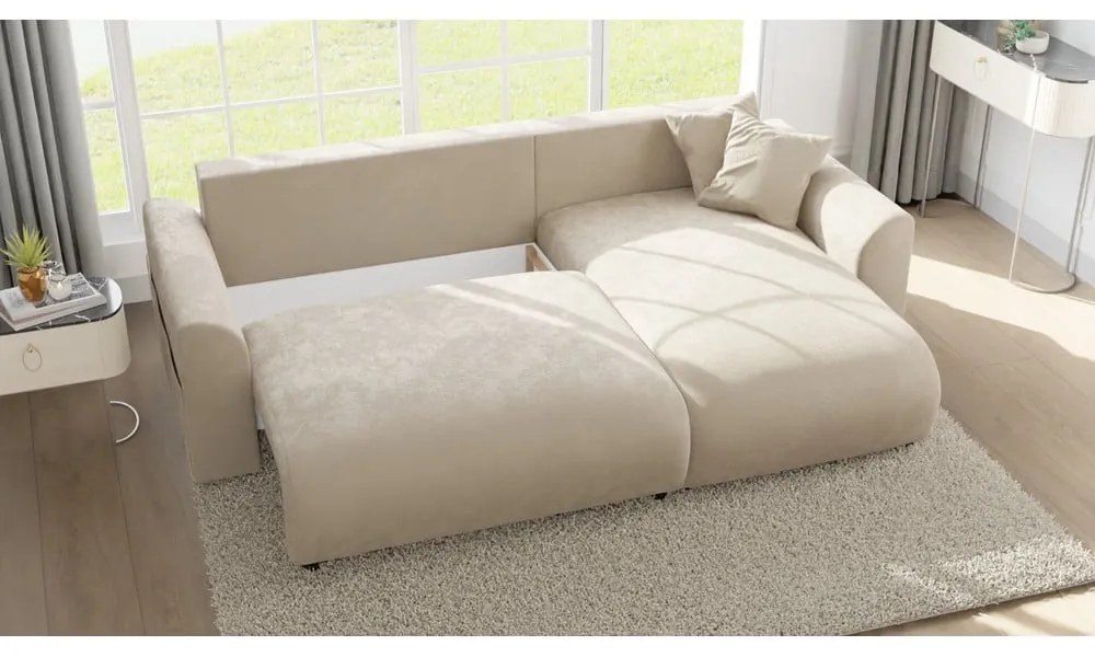 Béžová zamatová rohová pohovka (variabilná) Lorine – Ropez