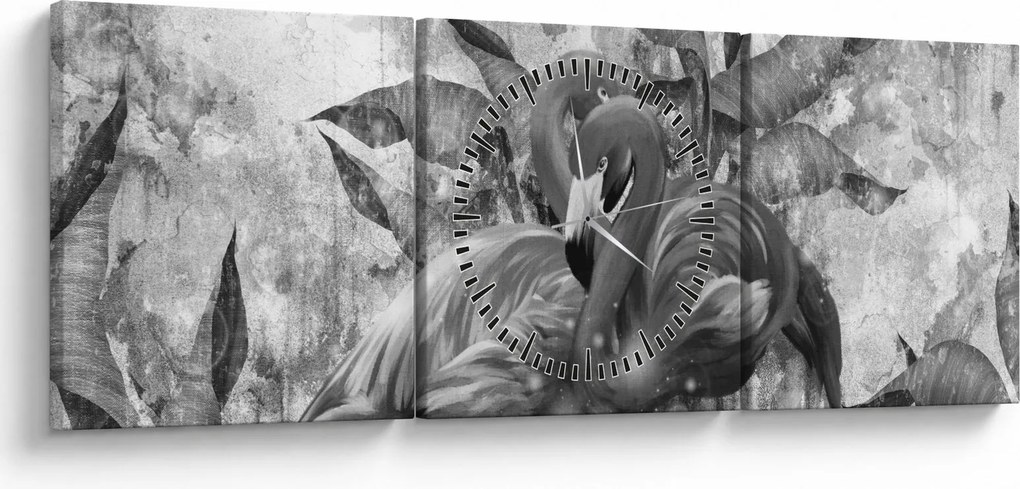 Obraz - Plameniaky graffiti (s hodinami) (90x30 cm)