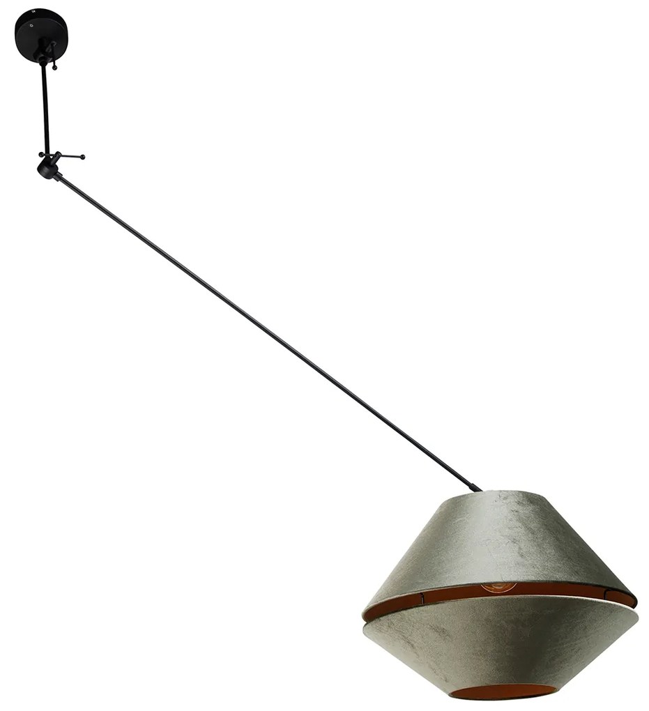 Závesné svietidlo čierne s dvojvrstvovým zamatovým tienidlom zelené so zlatým vnútorným povrchom - Blitz