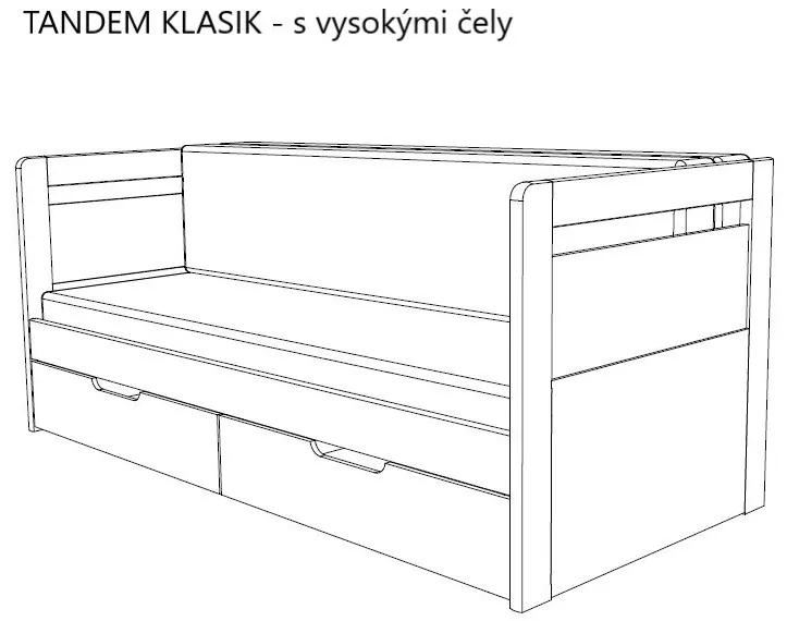 BMB TANDEM KLASIK s roštom a úložným priestorom 80 x 200 cm - rozkladacia posteľ z dubového masívu s vysokými čelami, dub masív