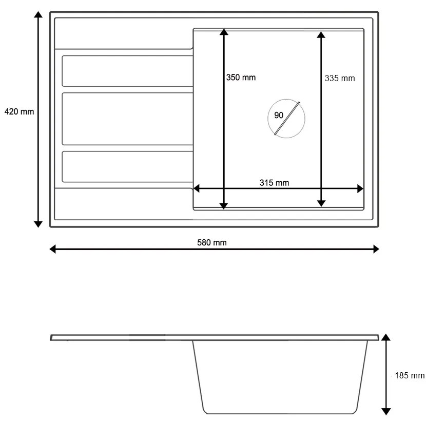 Gamma Modern 6040, 1-komorový granitový drez 580x420x185 mm s krátkym odkvapkávačom, béžová, GMA-ZM-6040-B