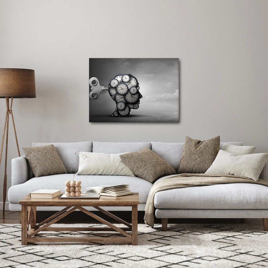 Umelecký obraz hlavy s hodinami (70x50 cm)