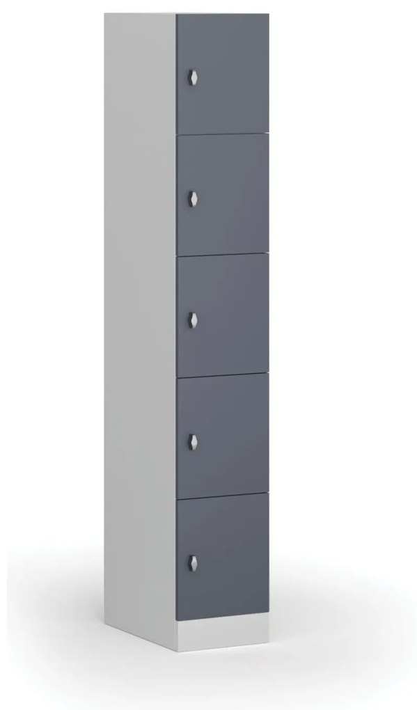 Šatníková skrinka s úložnými boxmi, 5 boxov, 1850 x 300 x 500 mm, otočný zámok, tmavosivé dvere