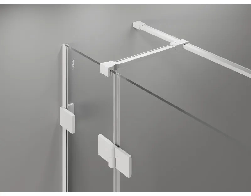Mexen Lunar T, sklopný sprchový kút pravý 135 x 100 cm, 8mm číre sklo, biely profil, 834T-135-100-20-00-P