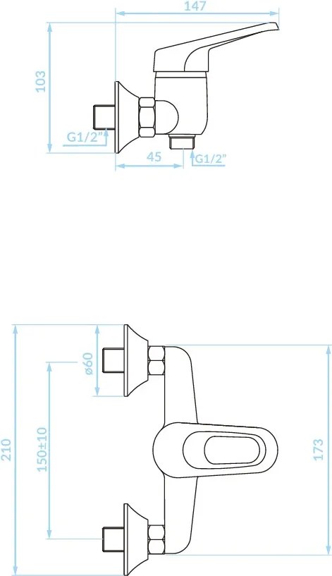 Kuchinox Grace, nástenná sprchová batéria, chrómová, LAV-BKY_040D