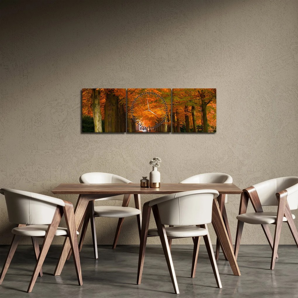 Obraz - Jeseň Alej stromov (s hodinami) (90x30 cm)