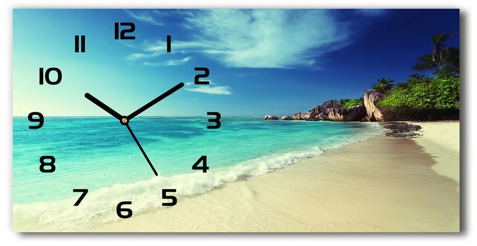 Vodorovné Sklenené hodiny na stenu tiché Seychely pláž pl_zsp_60x30_f_188699214