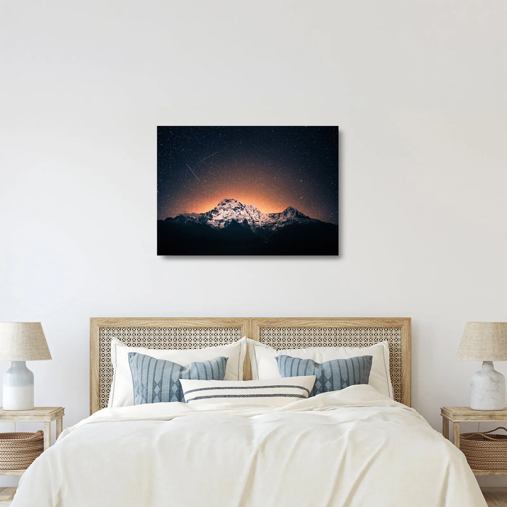 Sklenený obraz nočnej oblohy s horou (70x50 cm)