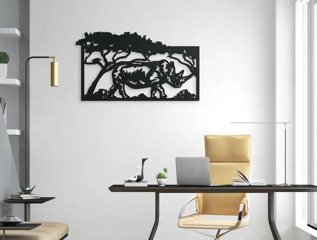 drevko Drevený obraz Nosorožec v savane Rozmer obrazu: 25 x 44,5 cm, Farba dekorácie: Čierna