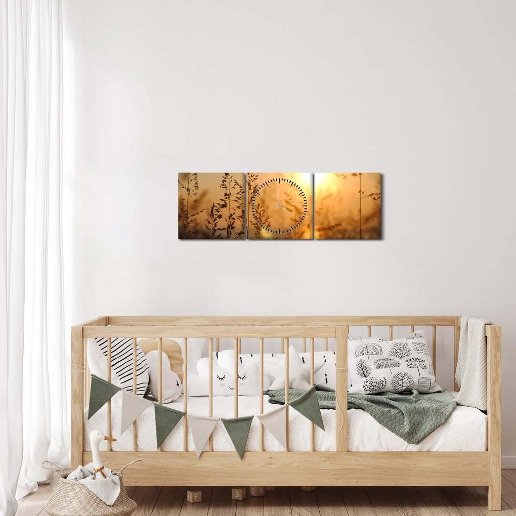 Obraz východu slnka (s hodinami) (90x30 cm)
