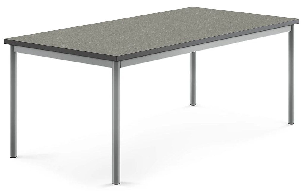 Stôl SONITUS, 1600x800x600 mm, linoleum - tmavošedá, strieborná