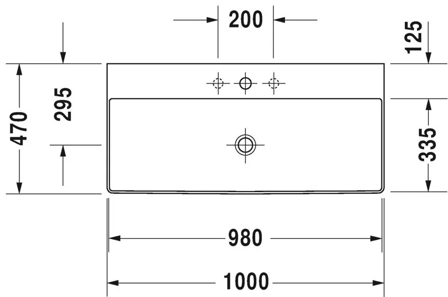 Duravit DuraSquare - Umývadlo do nábytku 1000x470 mm, bez prepadu, biela 2353100041