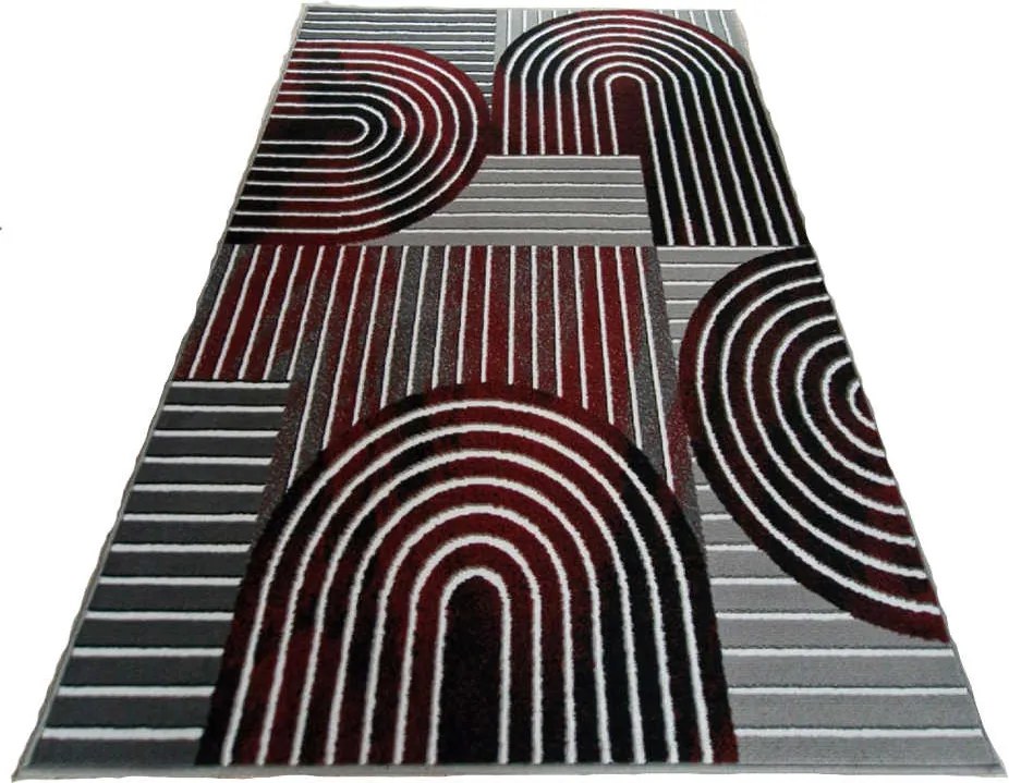 HU Sivo červený geometrický obdĺžnikový koberec NEW IDEA 90141-0564 Rozmer: 180x250 cm