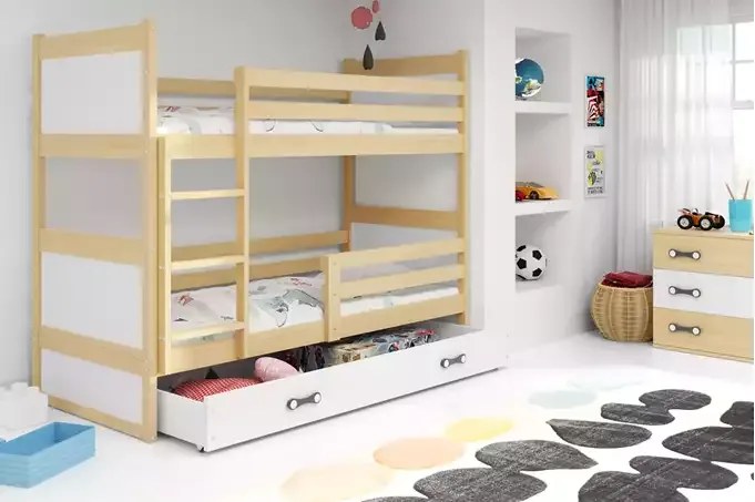 Poschodová posteľ RICO 90X190 so zásuvkou, sosna/biela