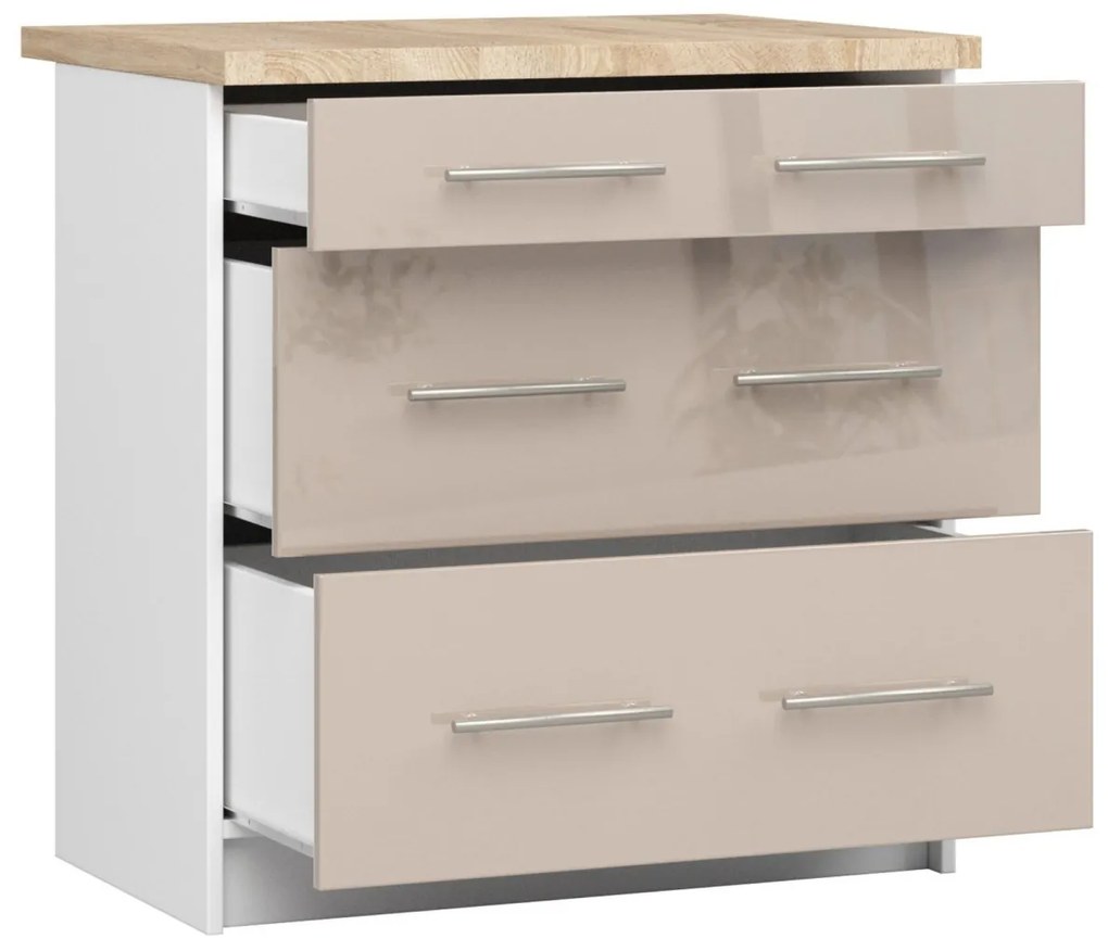 Kuchynská skrinka Olivie 80 cm 3S biela/cappuccino lesk