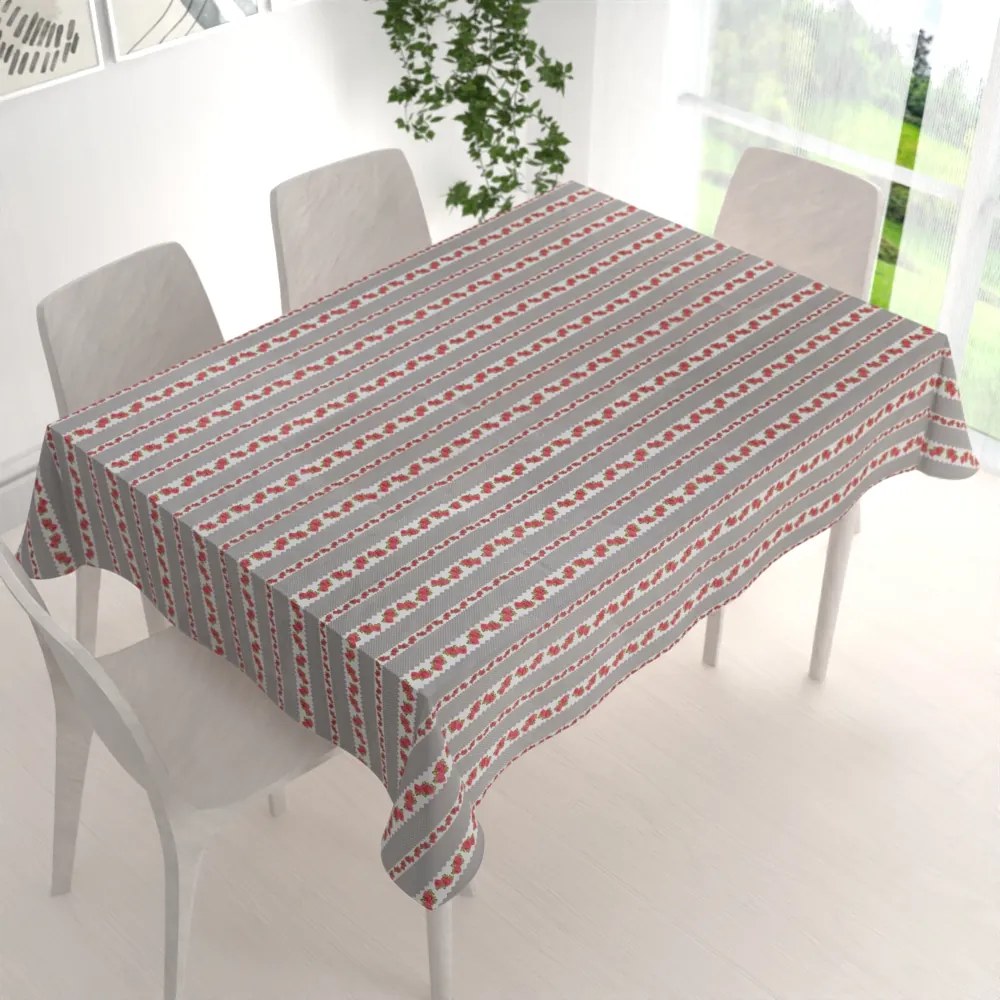 Biante Bavlnený obdĺžnikový obrus Sandra SA-419 Ružičky na sivom bodkovanom 120x140 cm