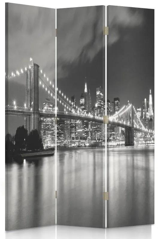 Ozdobný paraván Newyorský most Černobílý - 110x170 cm, trojdielny, klasický paraván