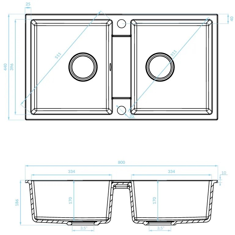 Kuchinox Rab, 2-komorový granitový drez 800x440x186 mm, béžová, LAV-SBF_420Y